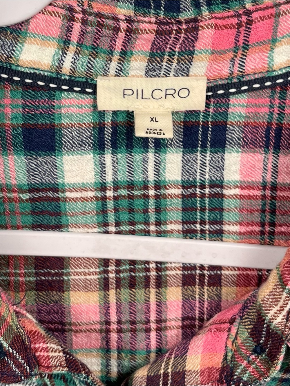 Anthropologie XL Pilcro Hadley Relaxed Pink & Green Plaid Button-Down Shirt Top - Picture 5 of 6
